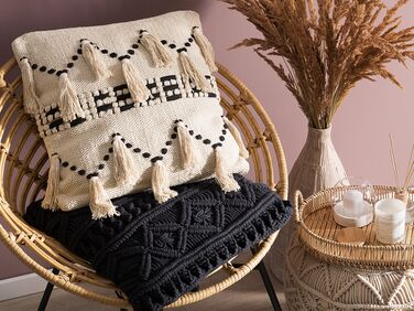 Cotton Cushion with Tassels 45 x 45 cm Beige with Black THONDI