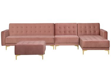 Left Hand Modular Velvet Sofa with Ottoman Pink ABERDEEN