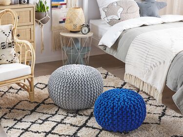 Cotton Knitted Pouffe 40 x 25 cm Navy Blue CONRAD