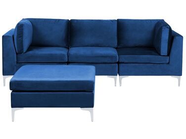 3 Seater Modular Velvet Sofa with Ottoman Blue EVJA