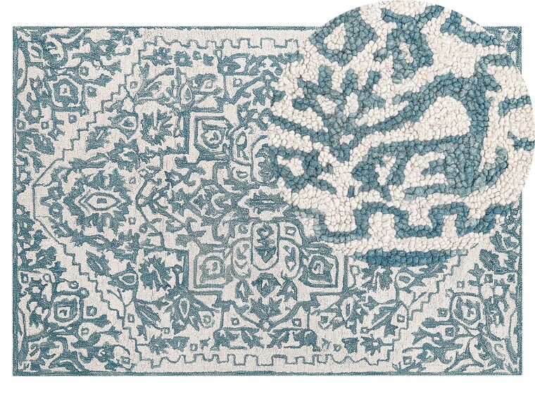 Vlněný koberec 140 x 200 cm bílý/modrý AHMETLI_836671