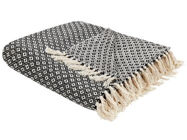 Decke Baumwolle schwarz / weiß 200 x 220 cm geometrisches Muster CHYAMA