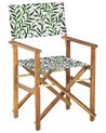 Set of 2 Acacia Folding Chairs and 2 Replacement Fabrics Light Wood with Grey / Leaf Pattern CINE_819427