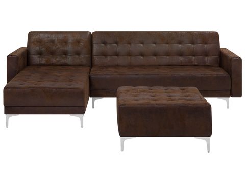 Right Hand Faux Leather Corner Sofa With Ottoman Brown Aberdeen Beliani No Right Hand Faux Leather Corner Sofa, White Faux Leather Corner Sofa Bed