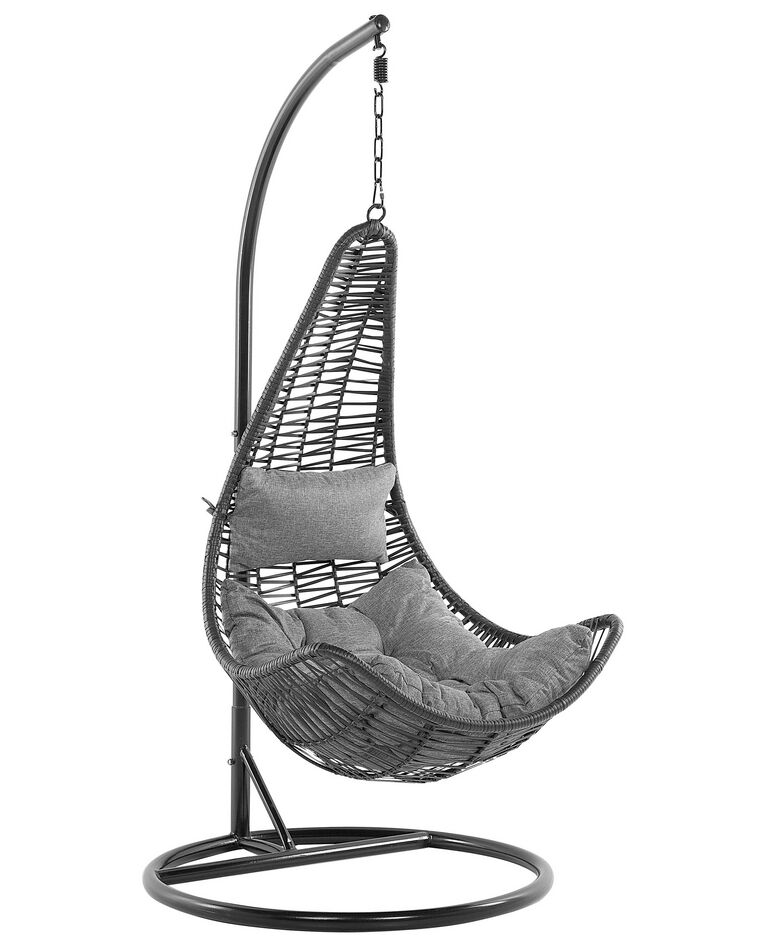 PE Rattan Hanging Chair with Stand Black ATRI_724591