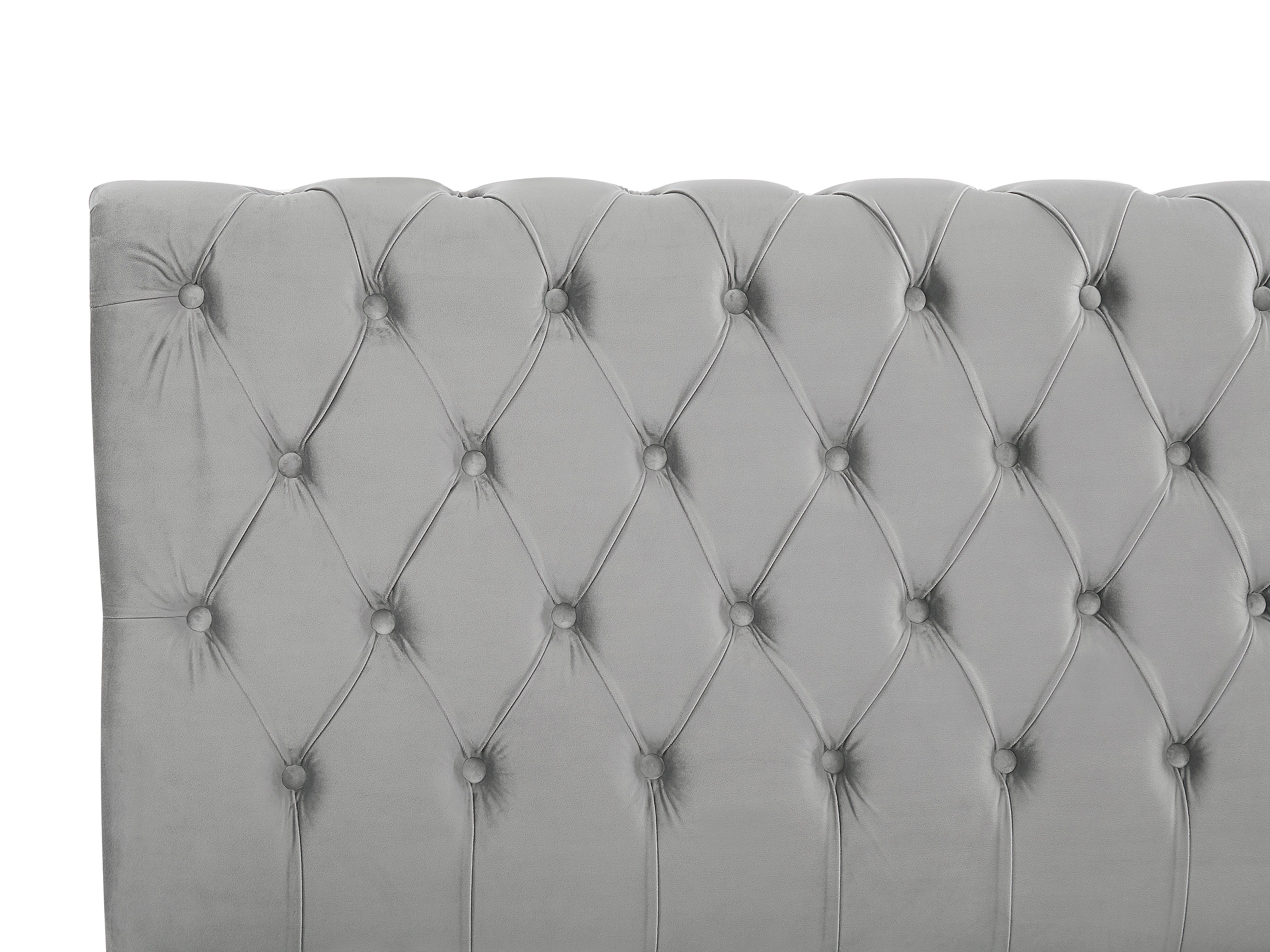 Lit Coffre Chesterfield 160x200 Cm - Velours Gris Capitonné Avec Rivets Tete De Lit Design Vague Sommier Relevable Rangement Spacieux 89885432