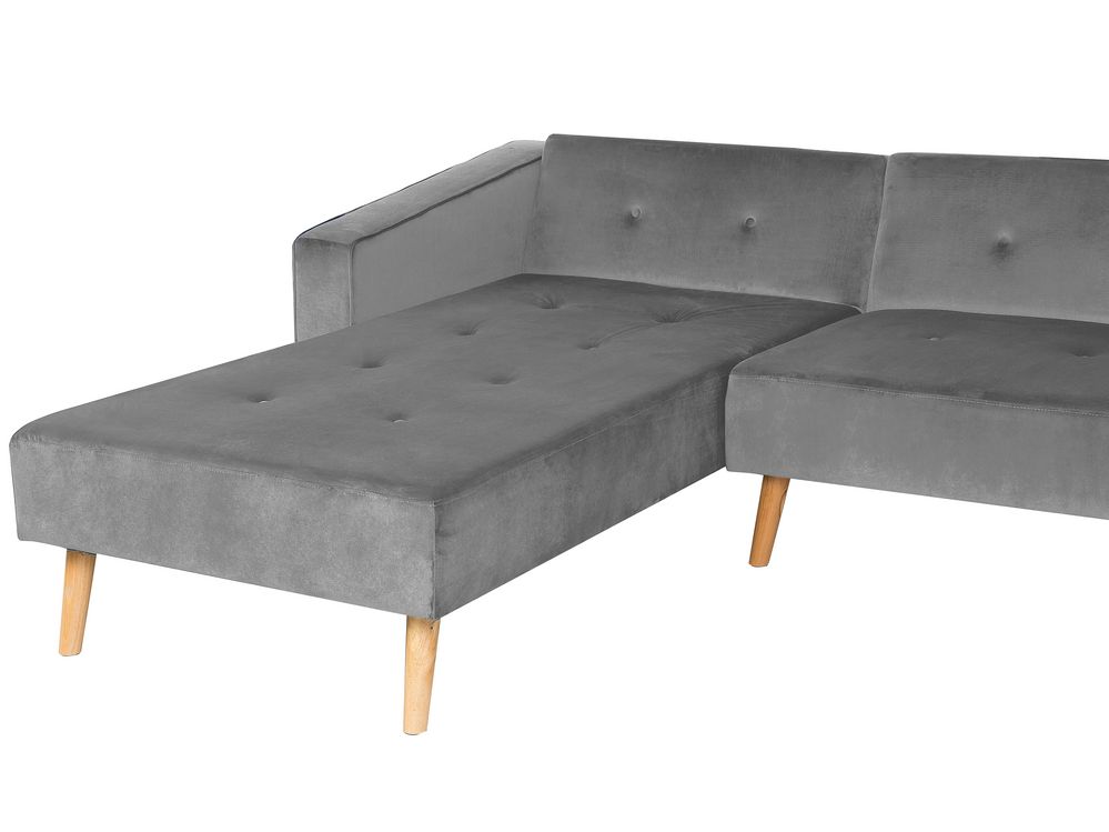 Right Hand Velvet Corner Sofa Bed Grey VADSO Beliani.co.uk