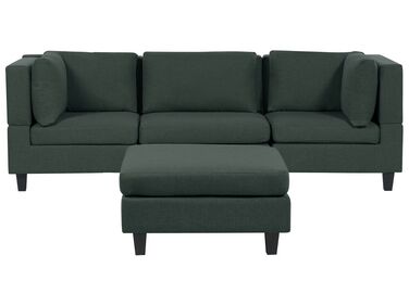 3-Seater Modular Fabric Sofa with Ottoman Dark Green UNSTAD