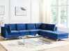 Left Hand 5 Seater Modular Velvet Corner Sofa with Ottoman Blue EVJA_859845