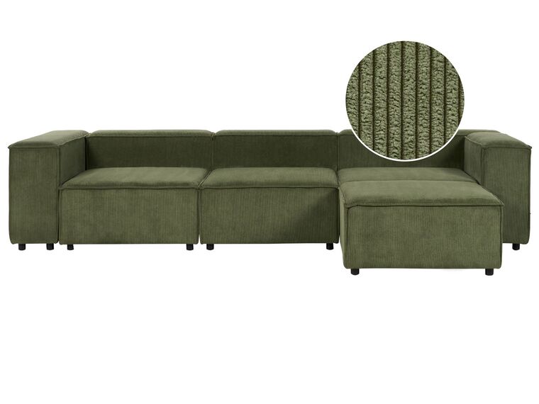 3 Seater Modular Jumbo Cord Sofa with Ottoman Green APRICA_904157