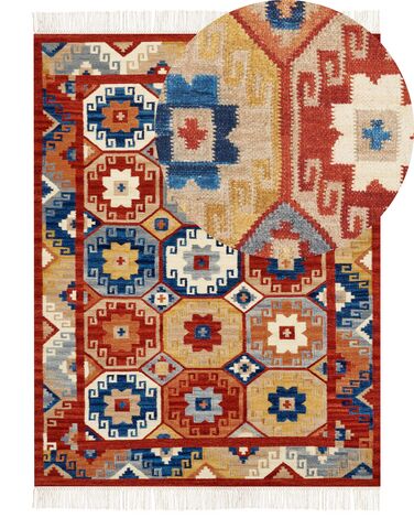 Kelim Teppich Wolle mehrfarbig 160 x 230 cm orientalisches Muster Kurzflor LUSARAT