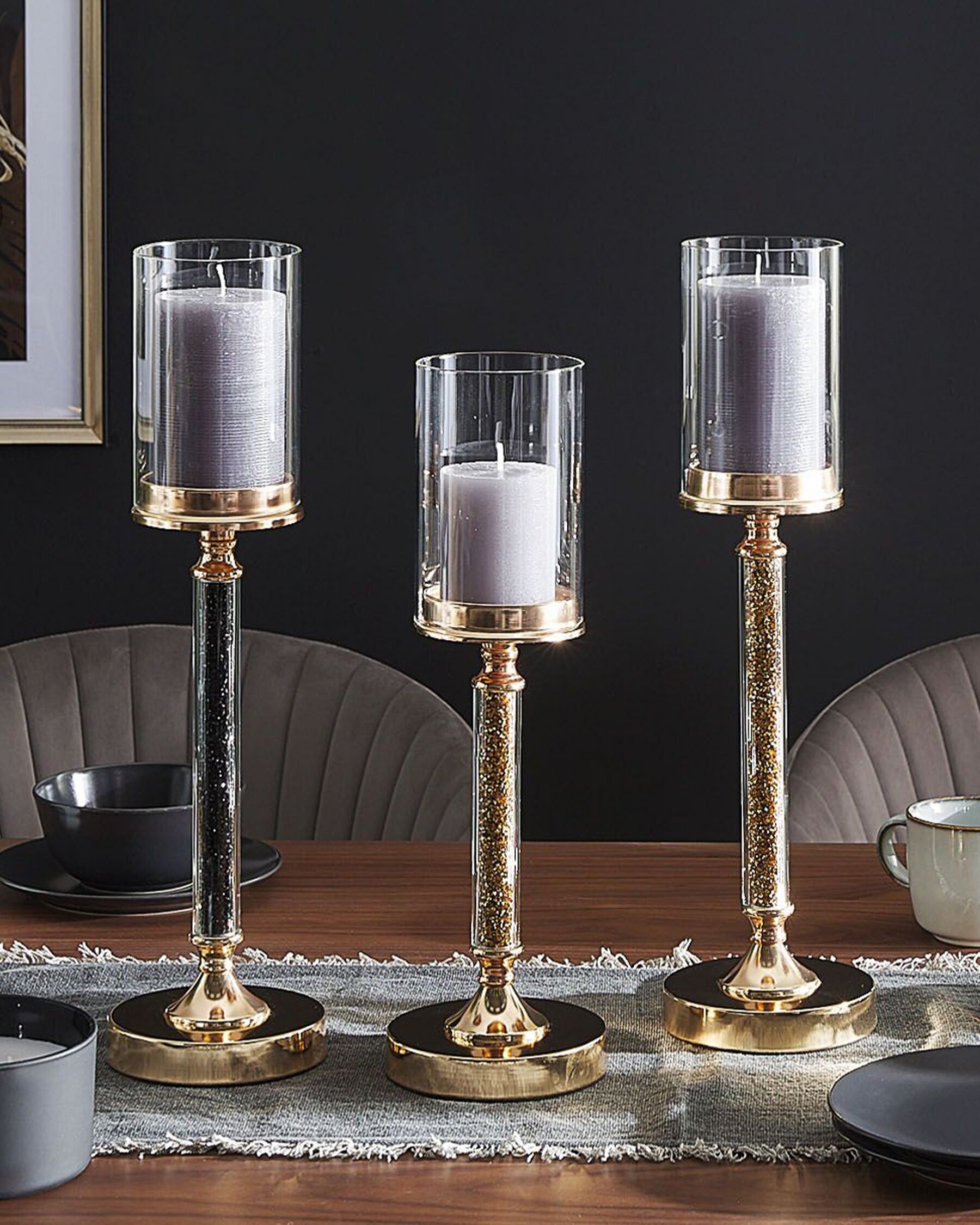 Kerzenständer Glas / Metall gold / schwarz 48 cm ABBEVILLE