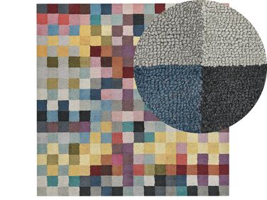 Teppich Wolle mehrfarbig 200 x 200 cm kariertes Muster Kurzflor KANDIRA
