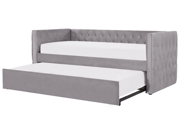 Výsuvná posteľ v sivom zamate 90 x 200 cm GASSIN_779251