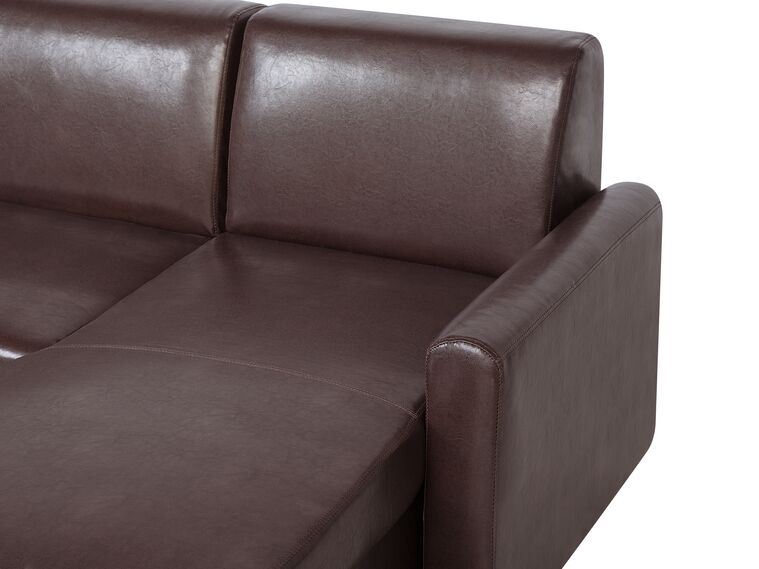 Left Hand Faux Leather Corner Sofa Bed with Storage Dark Brown OGNA