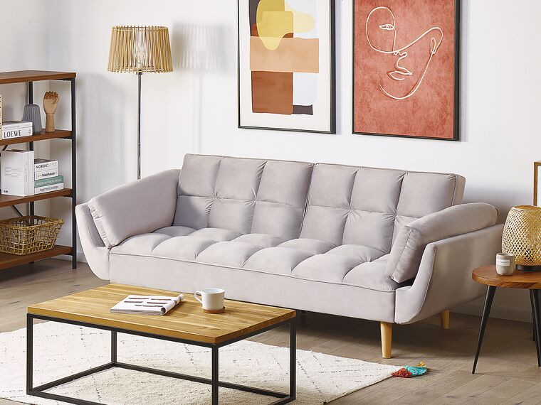 light grey velvet sofa bed