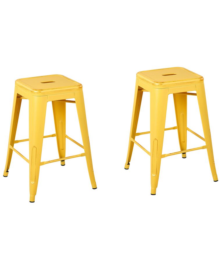 Set of 2 Steel Stools 60 cm Yellow with Gold CABRILLO_705355