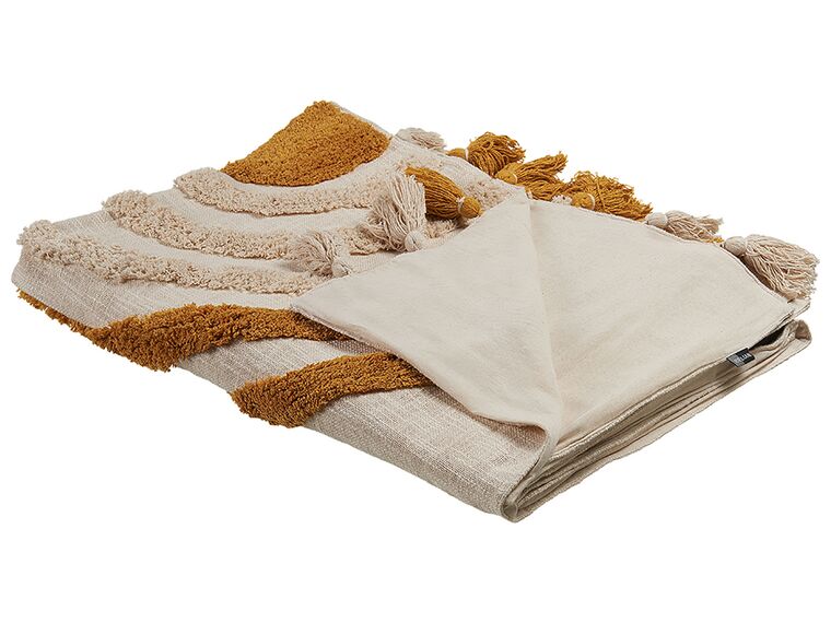 Cotton Blanket 130 x 180 cm Beige and Orange MATHURA_829265
