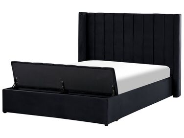 Łóżko welurowe z ławką 140 x 200 cm czarne NOYERS