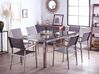 Hatszemélyes fekete gránit osztott asztallapú étkezőasztal szürke textilén székekkel GROSSETO_766658