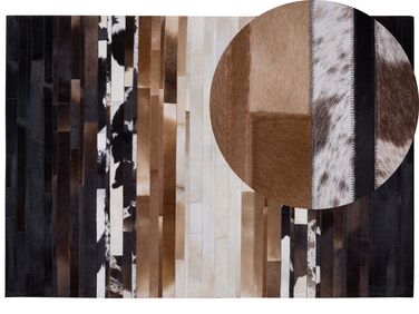 Kožený koberec 160 x 230 cm čierna/béžová DALYAN