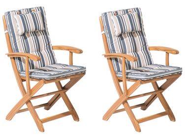 Conjunto de 2 cadeiras de madeira com almofadas em riscas multicolor MAUI