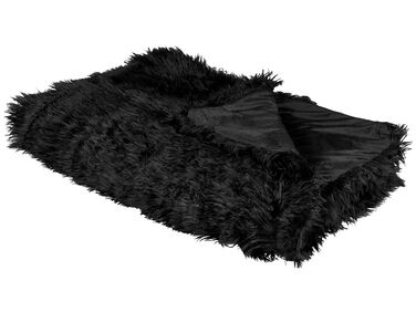 Faux Fur Bedspread 150 x 200 cm Black DELICE