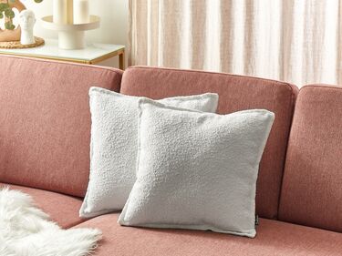 Set of 2 Teddy Decorative Cushions Off White SENECIA