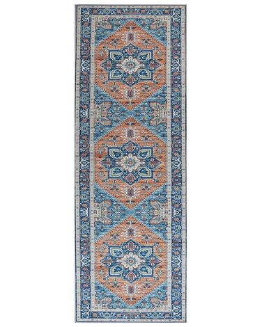 Teppich blau / orange orientalisches Muster 70 x 200 cm Kurzflor RITAPURAM