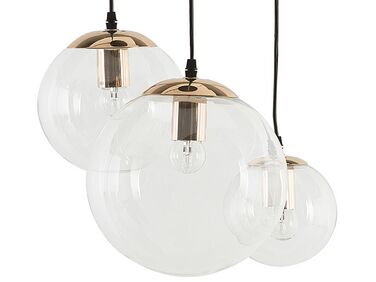 Lampe suspension 3 ampoules transparente / dorée LADON
