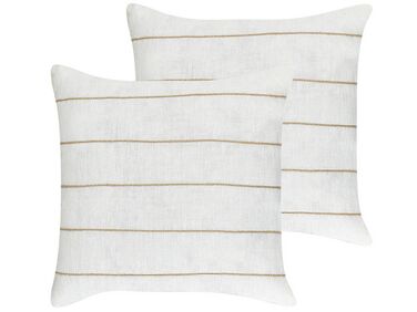 Set of 2 Linen Cushions Striped 50 x 50 cm White and Beige MILAS