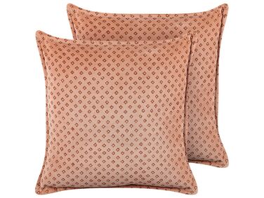 Set of 2 Velvet Cushions Diamond Pattern 45 x 45 cm Pink RHODOCOMA