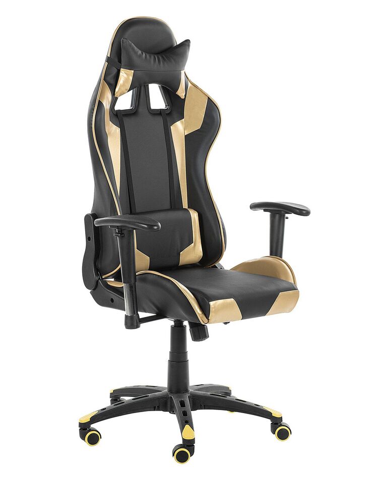 Cadeira de escritório em pele sintética preta e dourada KNIGHT_752201