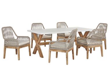 6 Seater Concrete Garden Dining Set with Chairs White with Beige OLBIA