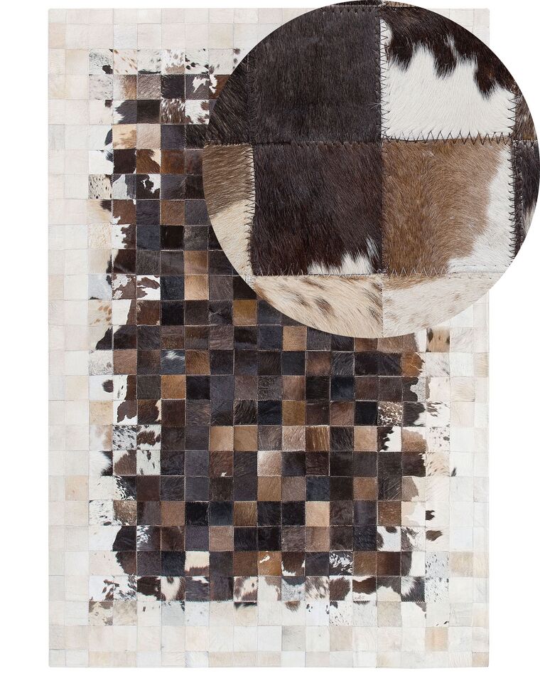 Dywan patchwork skórzany 160 x 230 cm brązowo-beżowy OKCULU_743068