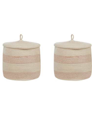 Set of 2 Cotton Baskets with Lids Light Beige SILOPI