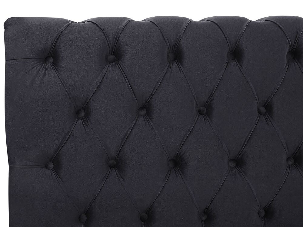 Lit Avallon Beliani 140×200 Cm Chesterfield Velours Noir – Lit Avec Sommier, Glamour