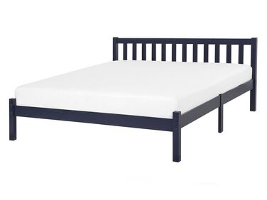 Wooden EU Double Size Bed Navy Blue FLORAC