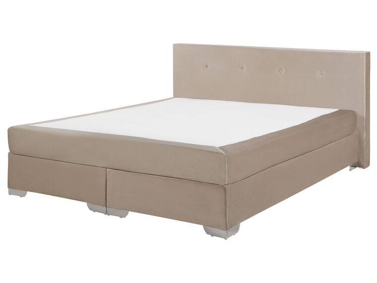 Łóżko kontynentalne welurowe 160 x 200 cm beżowe CONSUL_736356