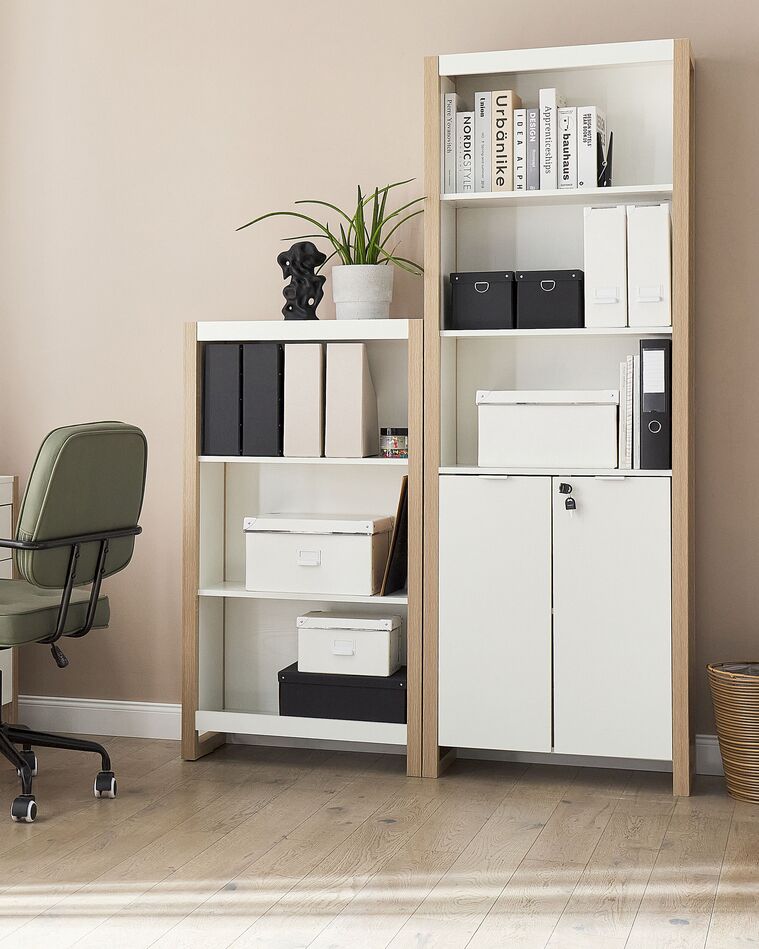 3 Tier Bookcase Light Wood with White JOHNSON Beliani.co.uk