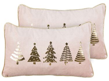 2 pyntepuder med juletræ i velour 30 x 50 cm lyserød ALSOBIA