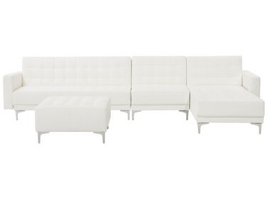 Left Hand Faux Leather Modular Sofa with Ottoman White ABERDEEN