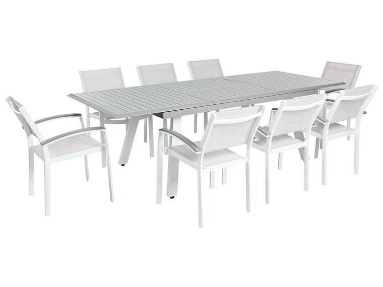 Zestaw ogrodowy metalowy stół i 8 krzeseł szary PERETA_891312