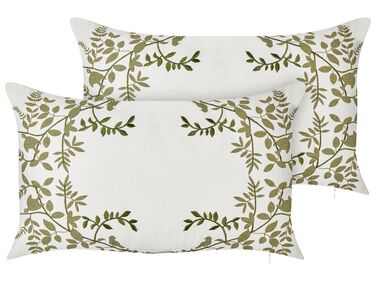 2 bawełniane poduszki dekoracyjne w kwiaty 30 x 50 cm białe z zielonym ZALEYA