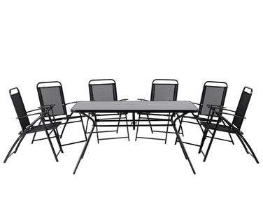 Ensemble table et 6 chaises en acier noir LIVO