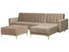 Left Hand Velvet Corner Sofa with Ottoman Sand Beige ABERDEEN_740267