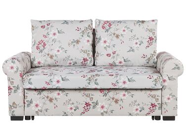 Fabric Sofa Bed Floral Pattern Light Grey SILDA