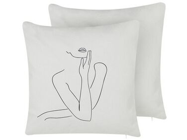 Set of 2 Cotton Cushions Female Body Line Art 45 x 45 cm White MEADOWFOAM