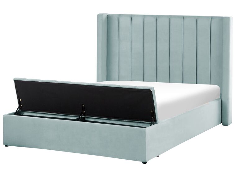 Velvet EU Double Size Bed with Storage Bench Mint Green NOYERS_834642