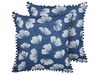 Set of 2 Cushions Leaf Pattern 45 x 45 cm Blue and White DANDELION_837789